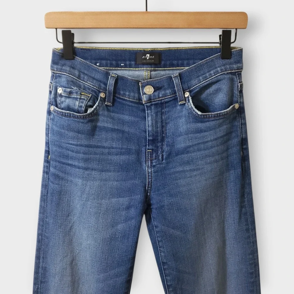 7 For All Mankind Dojo Flare Jeans Blue Denim Women Size 26 Medium Wash - Picture 2 of 15